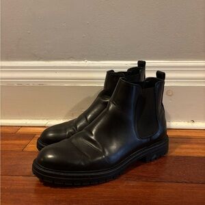 Abound Black Leather Ankle Boots with Lug Sole